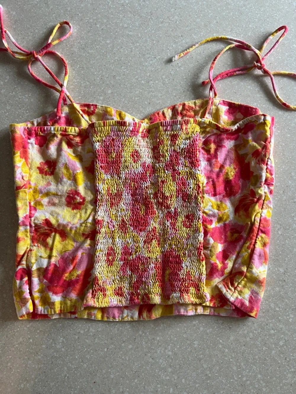 Old Navy Floral Tie-Strap Cropped Tank Top - Pink, Yellow - Picture 5 of 5